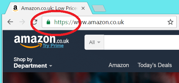 Image of browser header for SSL site showing https and padlock symbol in address bar