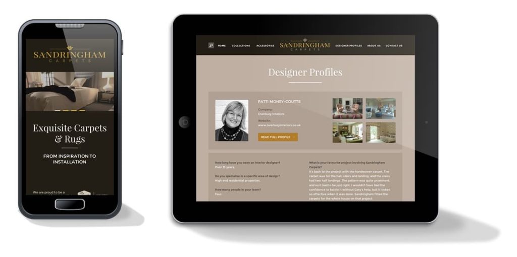 Image showing Sandringham Carpet's new website on mobile phone and tablet