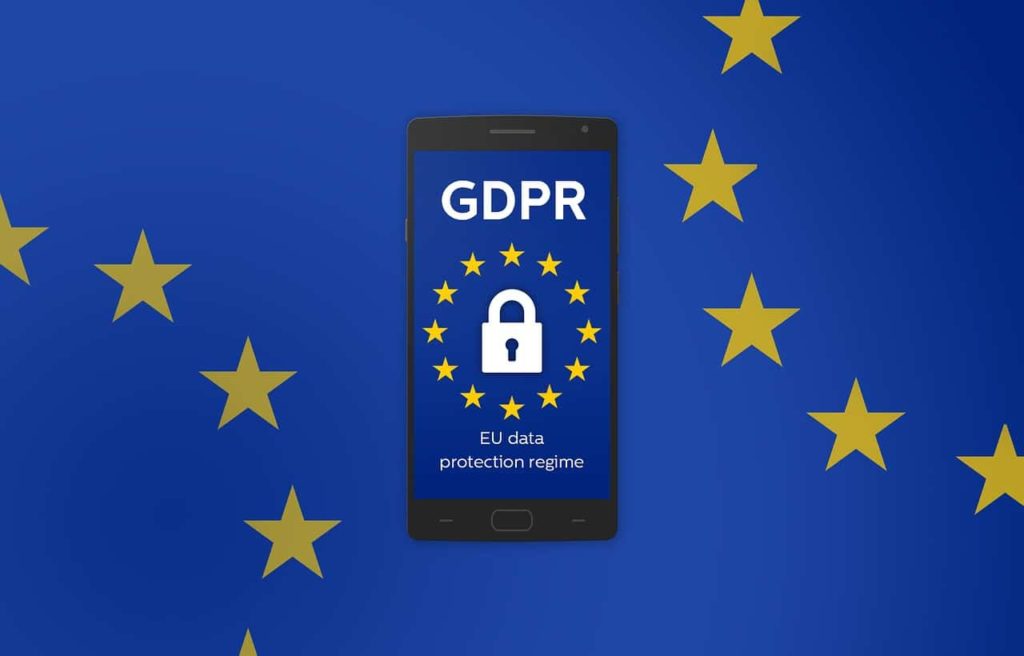 Image of phone with padlock and letters GDPR on screen - GDPR requirements